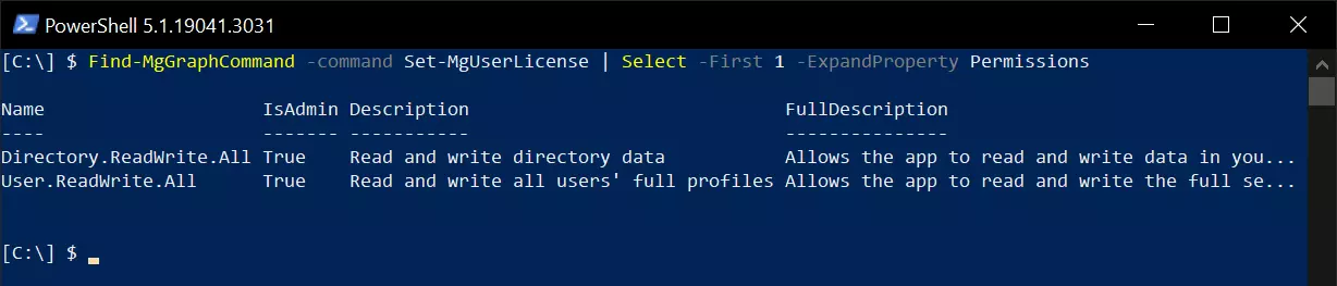  Find-MgGraphCommand -command Set-MgUserLicense | Select -First 1 -ExpandProperty Permissions