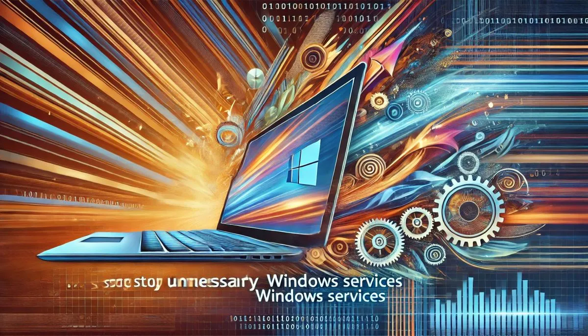 An abstract conceptual banner image representing the improvement of an old laptop's performance after stopping unnecessary Windows services.