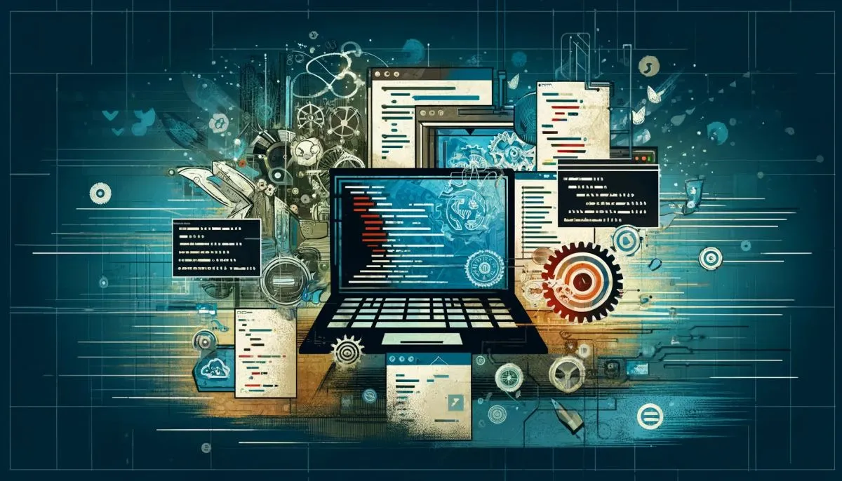 An abstract, conceptual wide banner illustrating the process of troubleshooting and resolving issues in  NET 8 Windows Forms applications