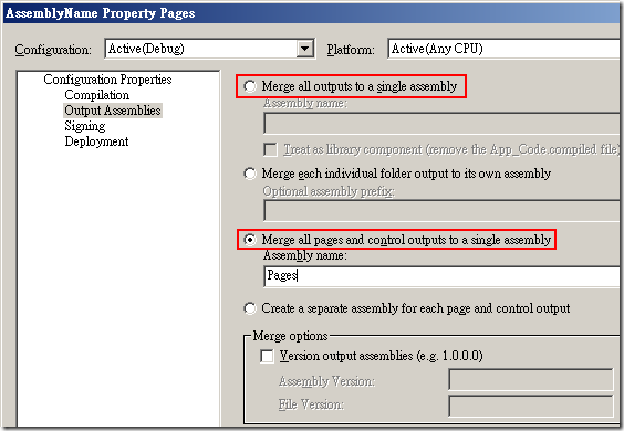 Web Deployment Project Property Pages :: Configuration Properties –> Output Assemblies
