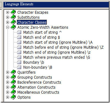 Regular Expression Designer - Language Elements